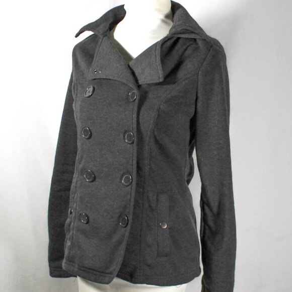 Y2K 2000s Dark Gray Light Weight Double Breasted Peacoat Juniors Medium - Picture 2 of 8